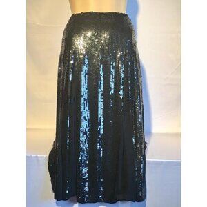 H Halston Womens Black Sequin Pleated Silk A-line Skirt 6 Medium